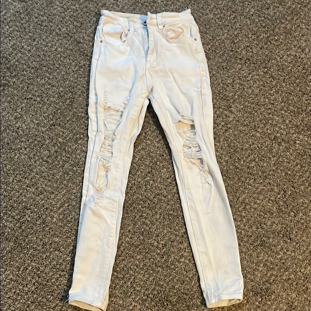 SHEIN White Skinny Distressed Jeans